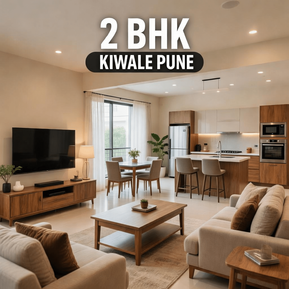 Spacious 2 BHK apartment interior in Kiwale with modern furniture and natural lighting