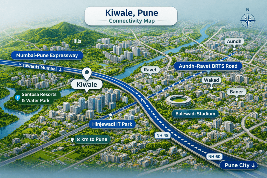 Kiwale Connectivity Map for 3 BHK Buyers